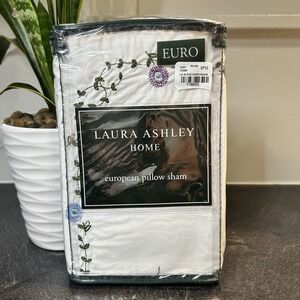 NEW Laura Ashley Embroidered Floral Blue, Purple Green 100%‎ Cotton Euro Sham